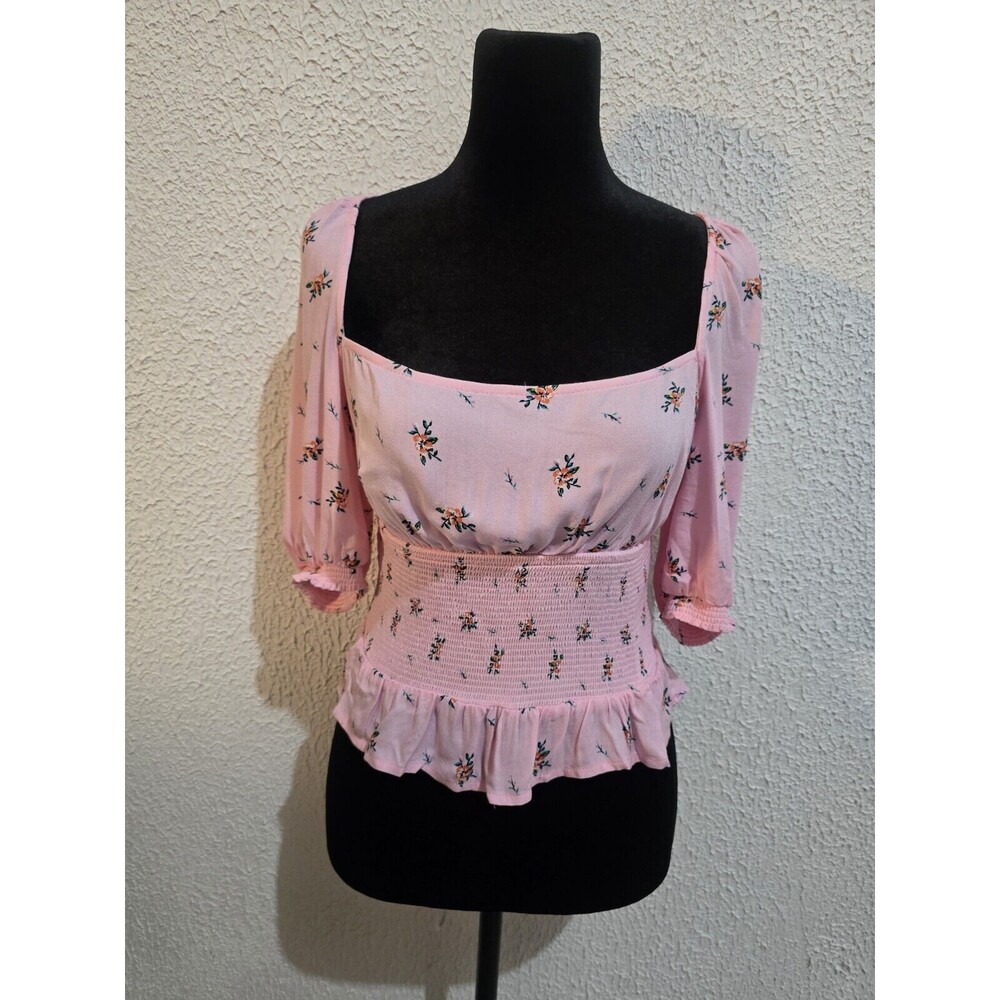 NWT AFRM cottagecore babydoll Pink Bouquet Haley Smocked Top Sz S countrycottage